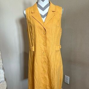 Modcloth Coasting Along Gold Mustard Yellow Linen Blend Sleeveless Shirt Dress